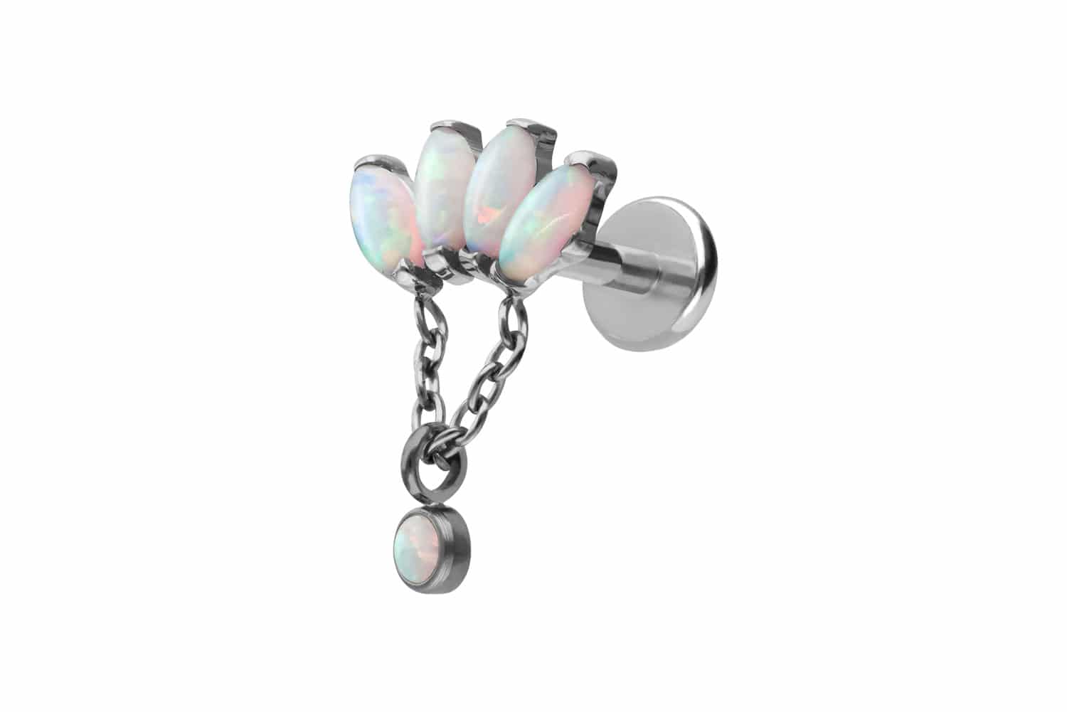 Titan Labret Piercing mit Push Fit LOTUSBLÜTE + SYNTHETISCHE OPALE